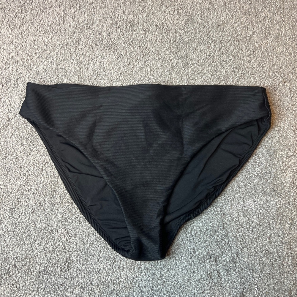 J Crew Bikini‎ Bottoms womens xl Black Ribbed High Waist Swimsuit resort basic